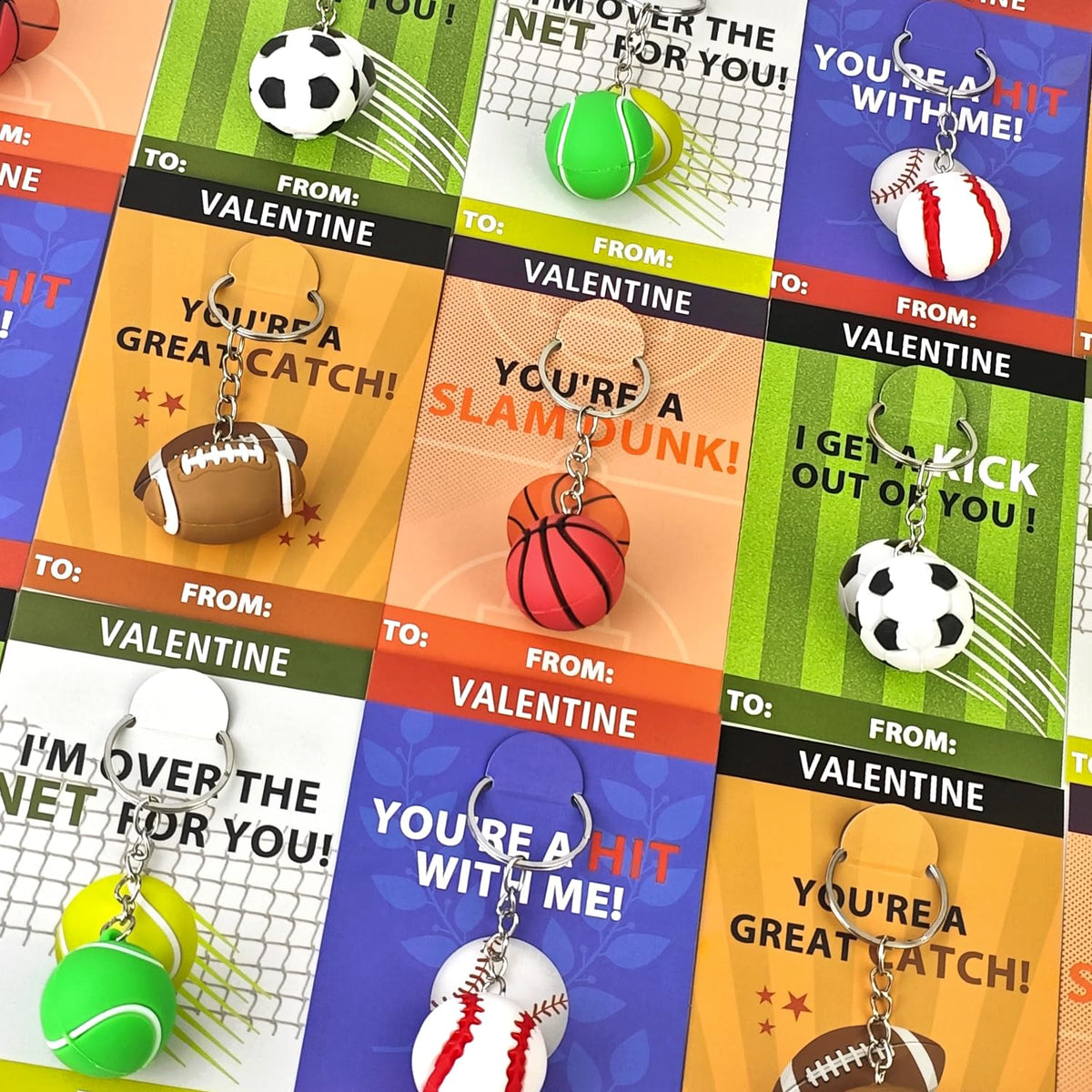 Leetous sports valentines keychains pack for classroom exchanges