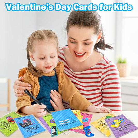 Leetous valentines exchange cards with colorful game themes for kids.