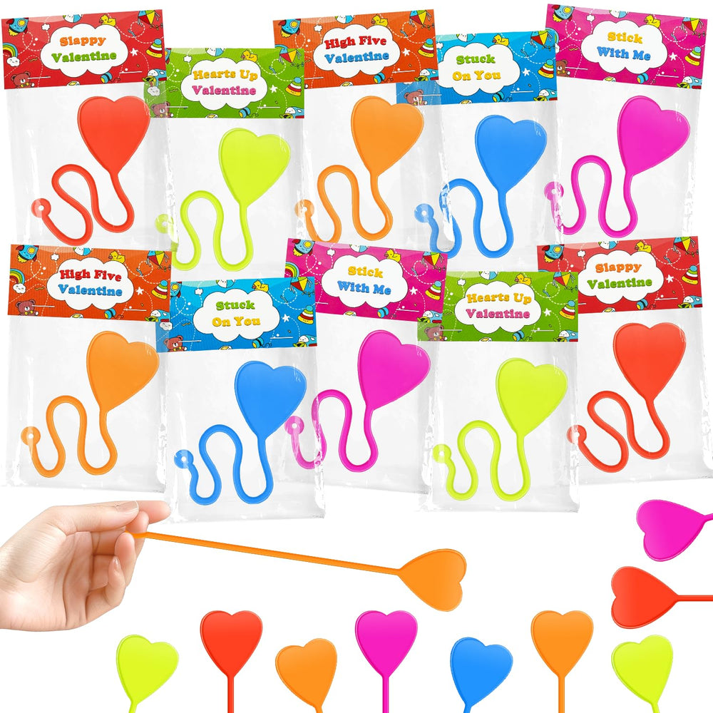 Leetous heart sticky hands 28-pack shown in five colors for classroom exchanges