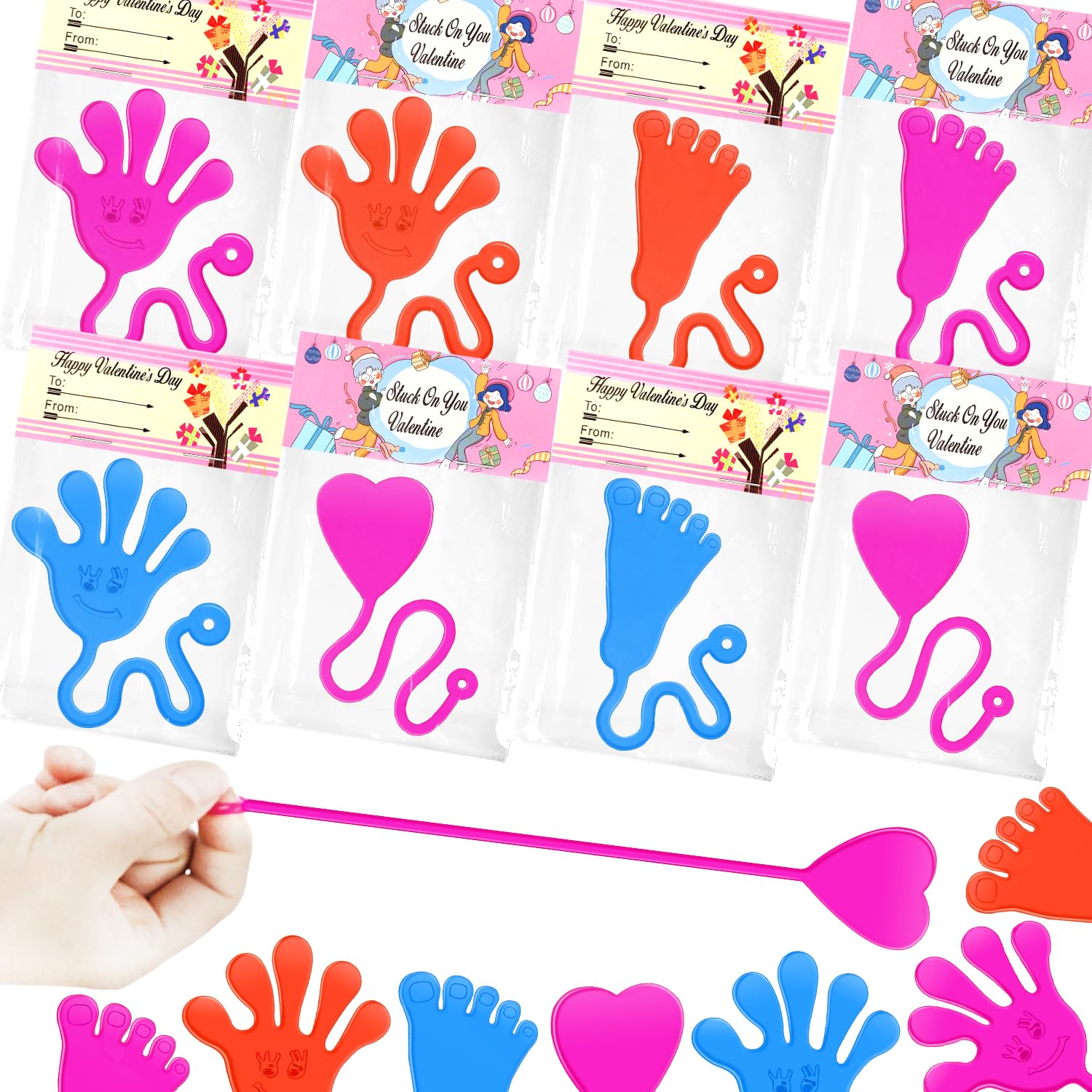 Leetous sticky hands Valentine toy for classroom play and name exchanges