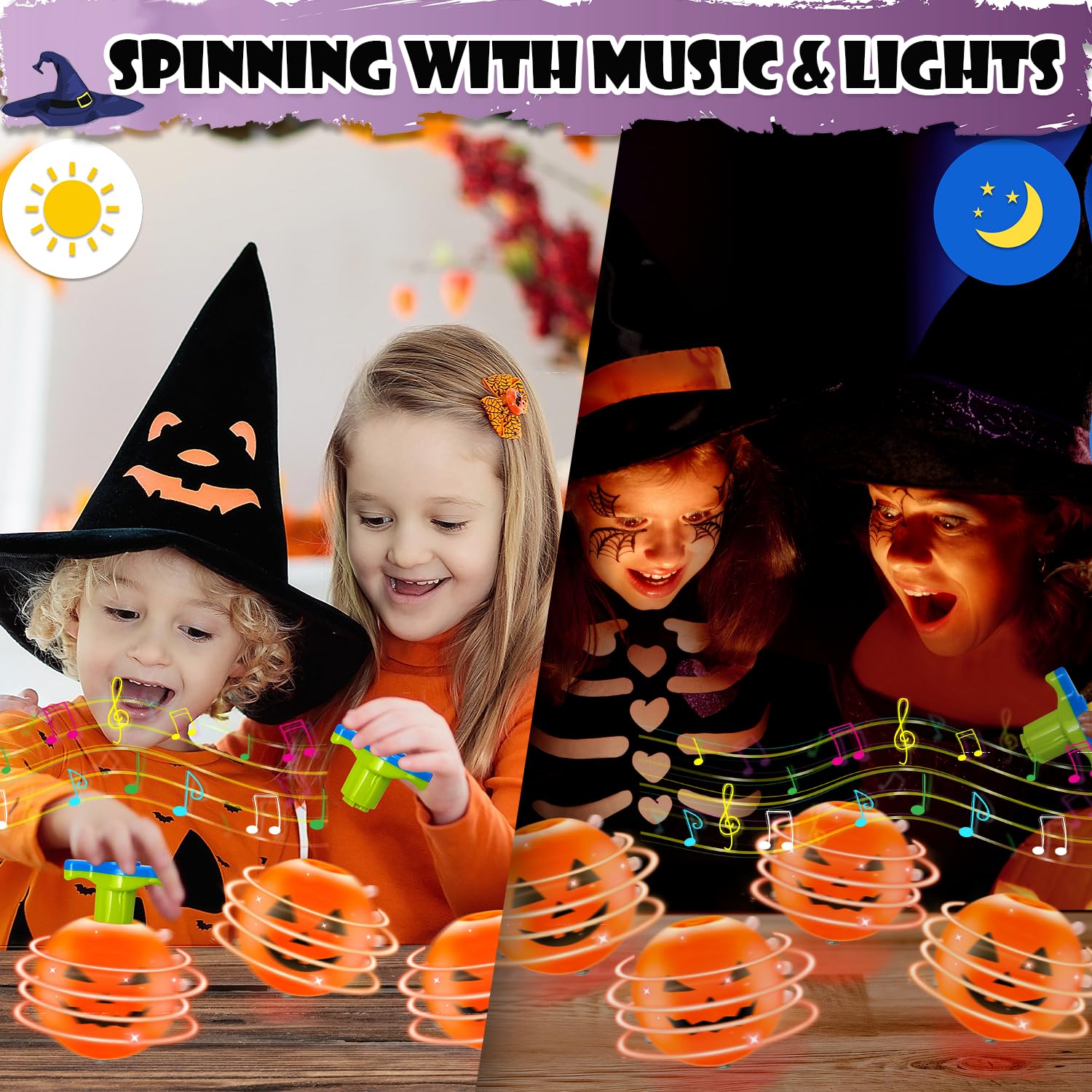 Leetous wind-up pumpkin spinner plays music for festive party favors