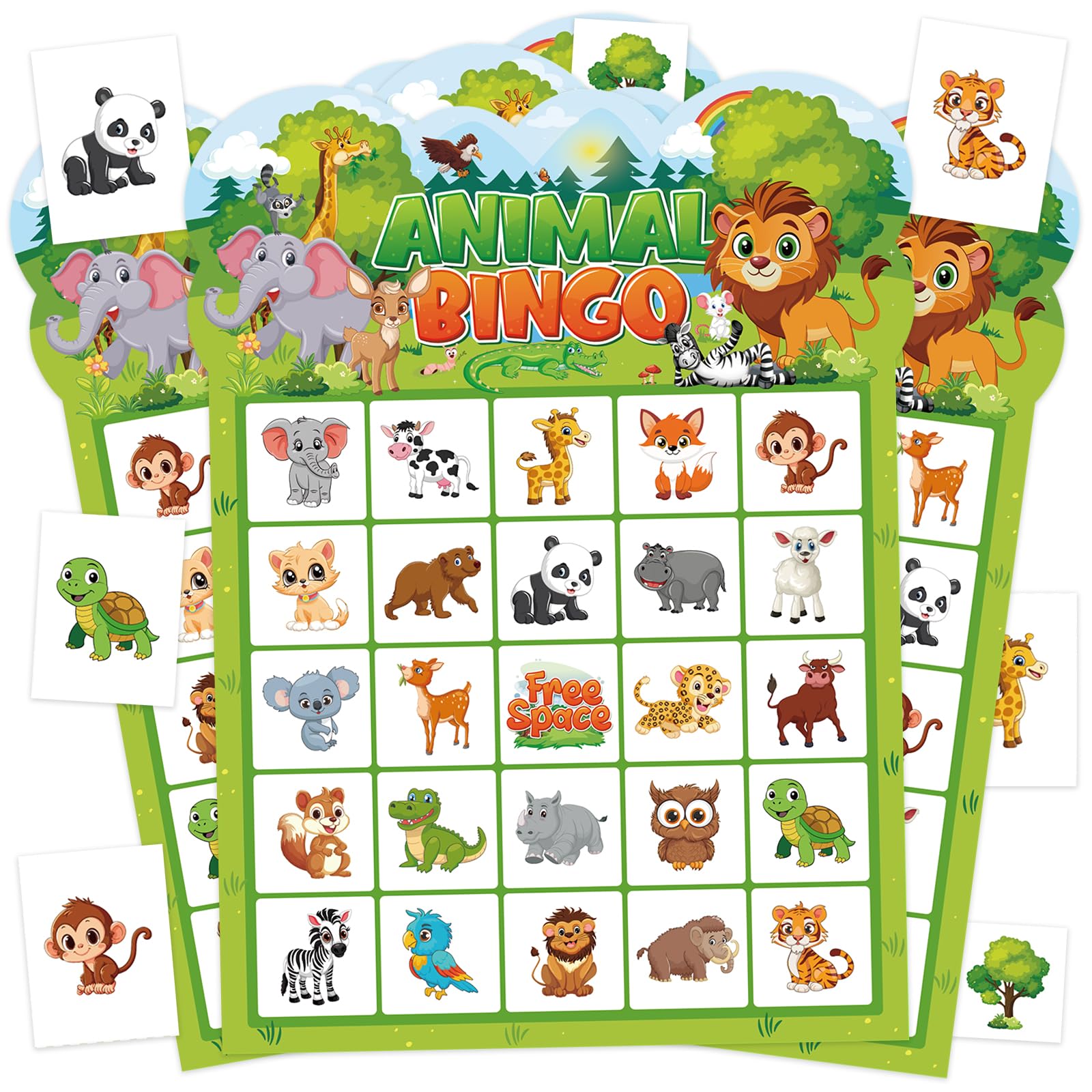 Leezead animal bingo 24-player cards for large-group games and party fun.