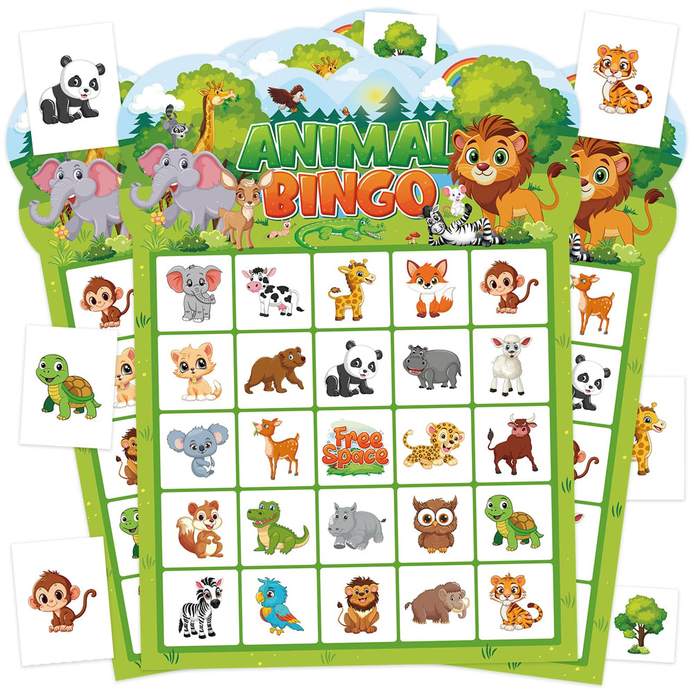 Leezead animal bingo 24-player cards for large-group games and party fun.