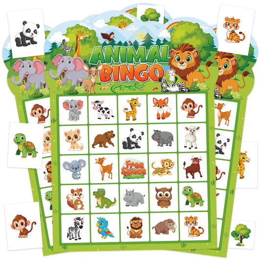Leezead animal bingo 24-player cards for large-group games and party fun.