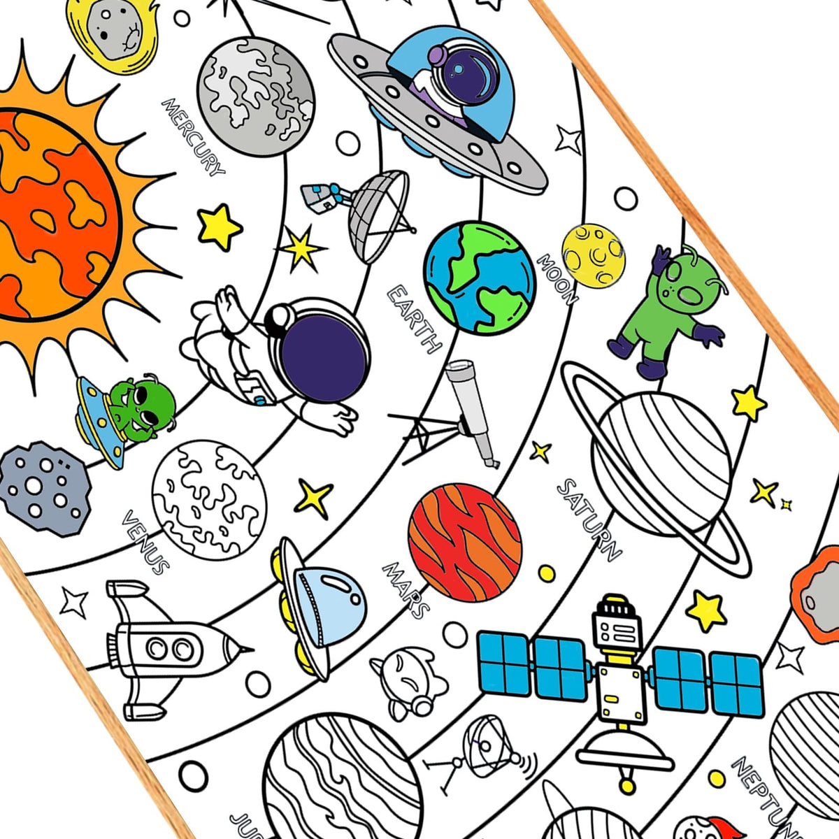 Leezead outer space poster ready for group coloring on a giant tablecloth