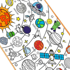 Leezead outer space poster ready for group coloring on a giant tablecloth