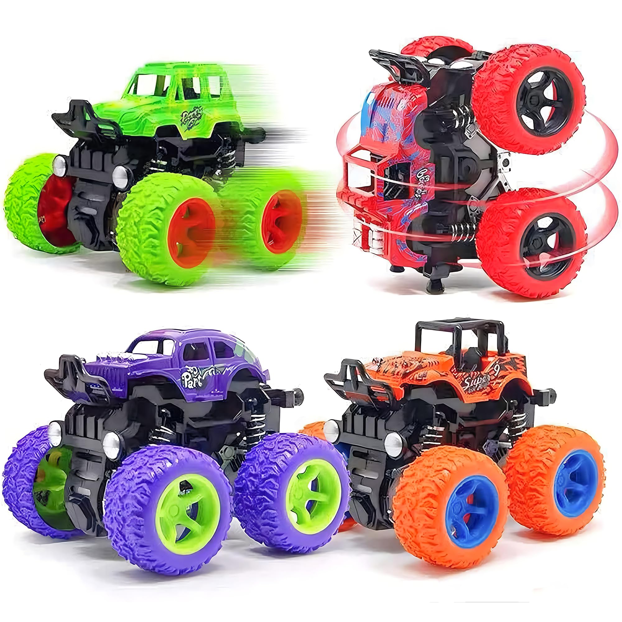 LEFEI Monster Truck set four-pack front view for durable indoor and outdoor play.