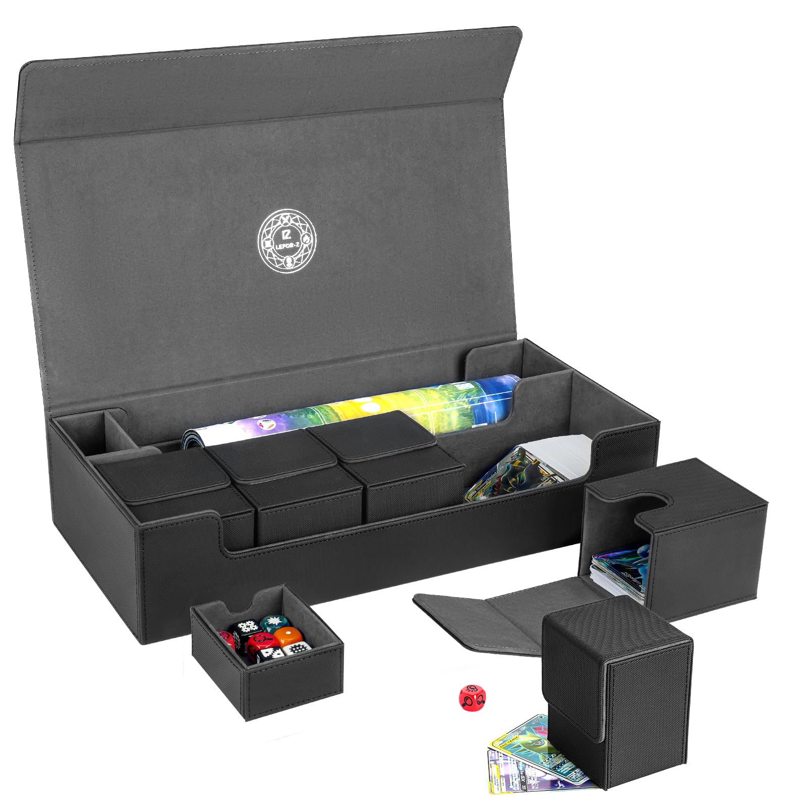 LEFOR·Z 6in1 large deck box shows secure storage for MTG cards and accessories.