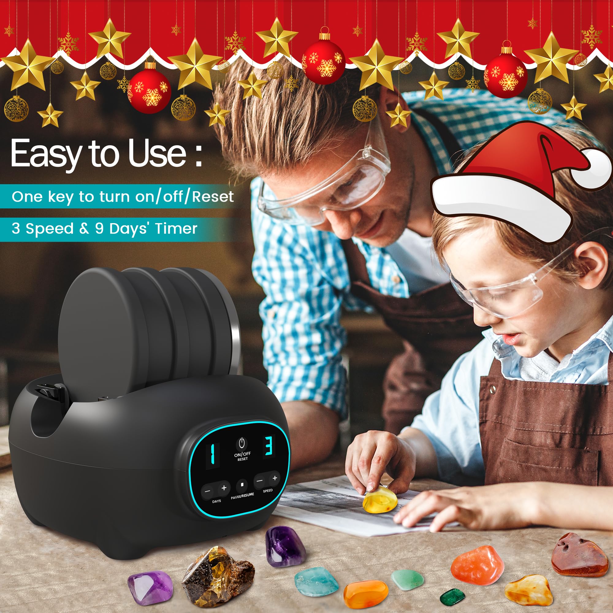 Lefree Store Rock Tumbler Barrel close-up highlights durable 3lb leak-proof design for mess-free polishing.