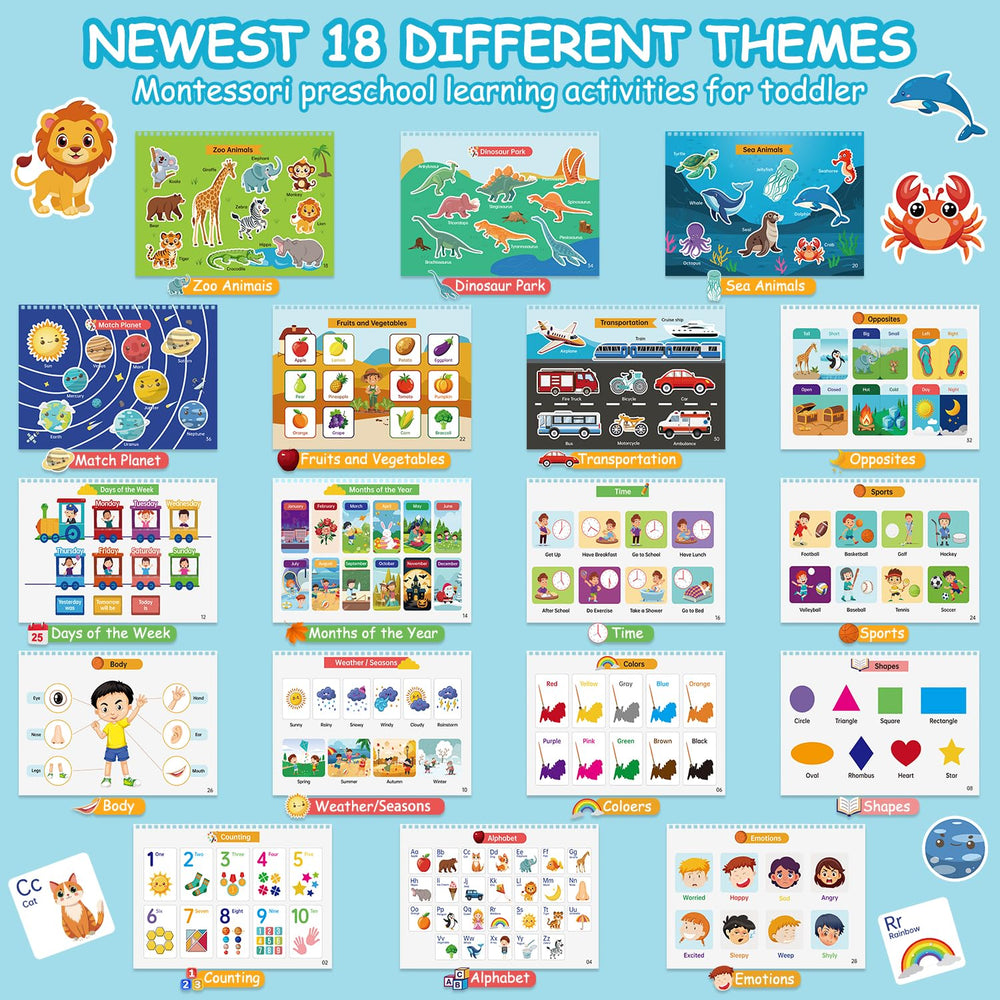 LeftBC Busy Book pages open feature 36 themes for early learning