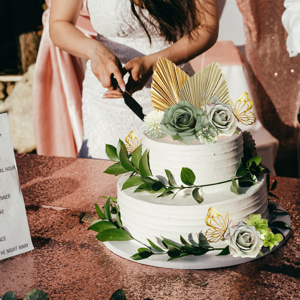 LEFUBABY silk flower toppers adding texture to party desserts.