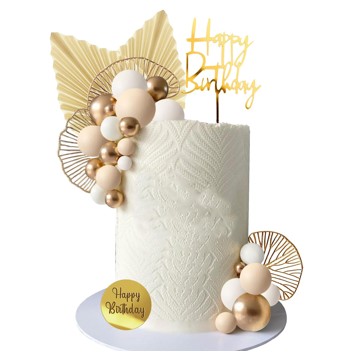 LEFUBABY white gold foam balls cake toppers for elegant wedding desserts.