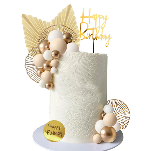 LEFUBABY white gold foam balls cake toppers for elegant wedding desserts.