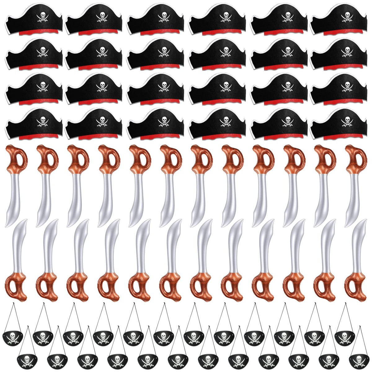 Legigo pirate hats 24-piece set with comfy elastic fit for kids and adults.