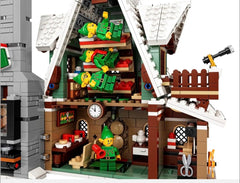 LEGO 10339 Santa's Post Office hot-air balloon with illuminated burner adds festive glow.