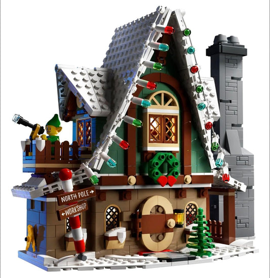 LEGO 10339 Santa's Post Office Santa study with fireplace sparks imaginative storytelling.