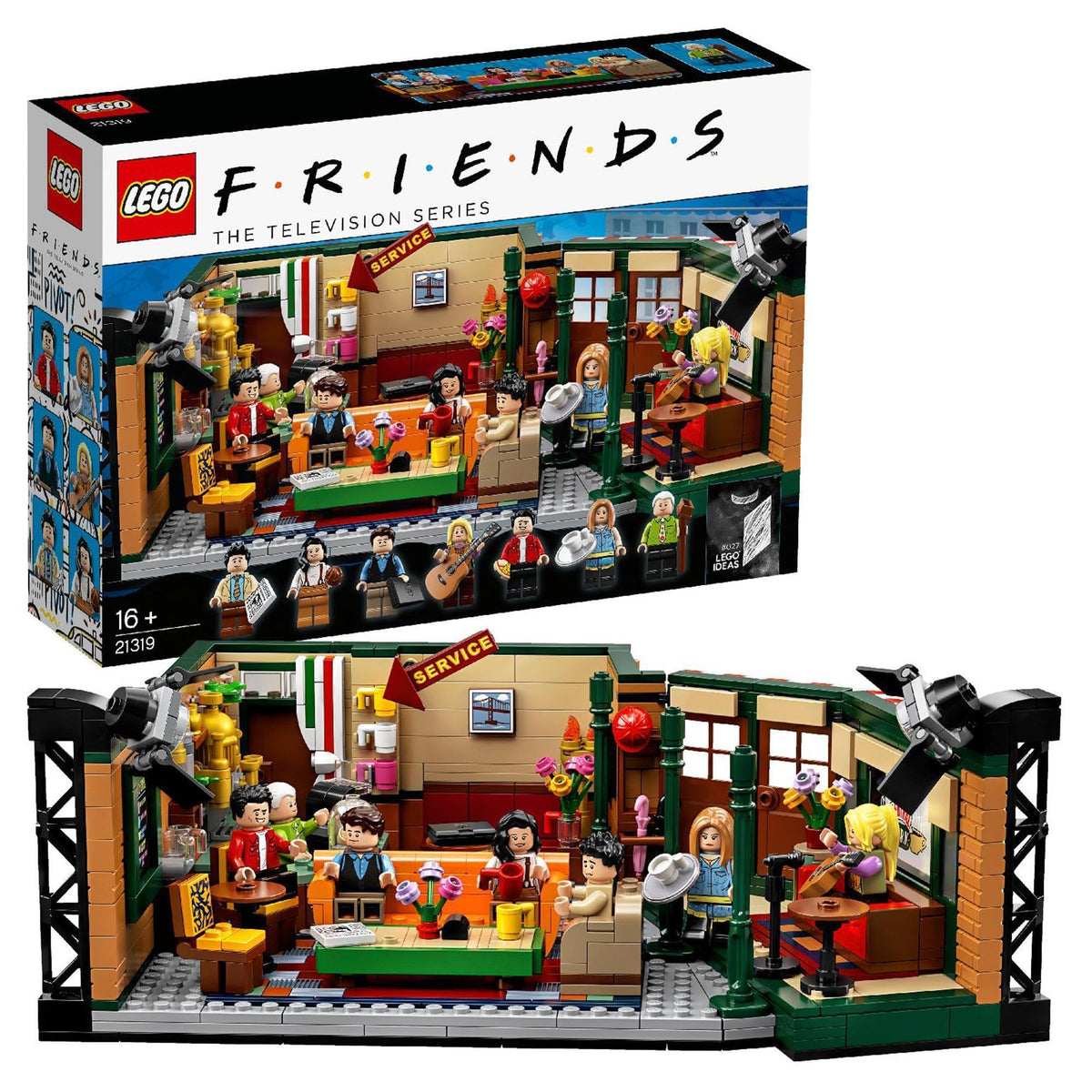 LEGO 21319 Central Perk sofa and chairs perfect for shelf display and fan nostalgia.