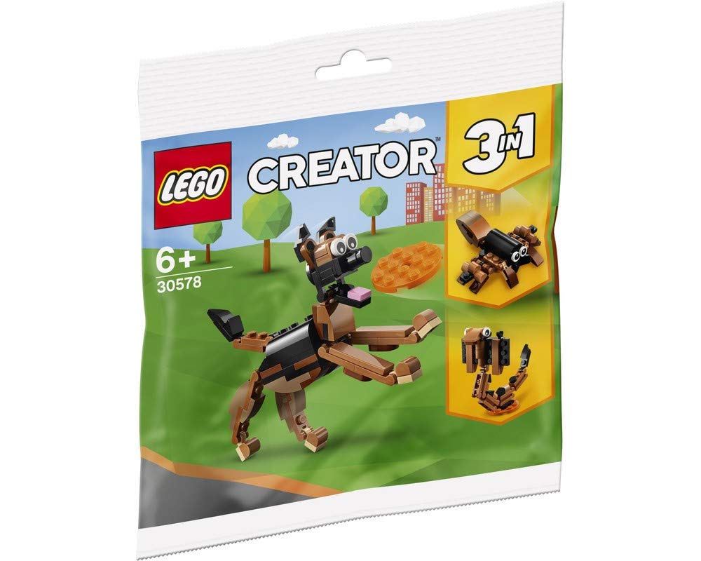 LEGO 30578 polybag packaging showing the authentic German Shepherd Creator set for on-the-go play