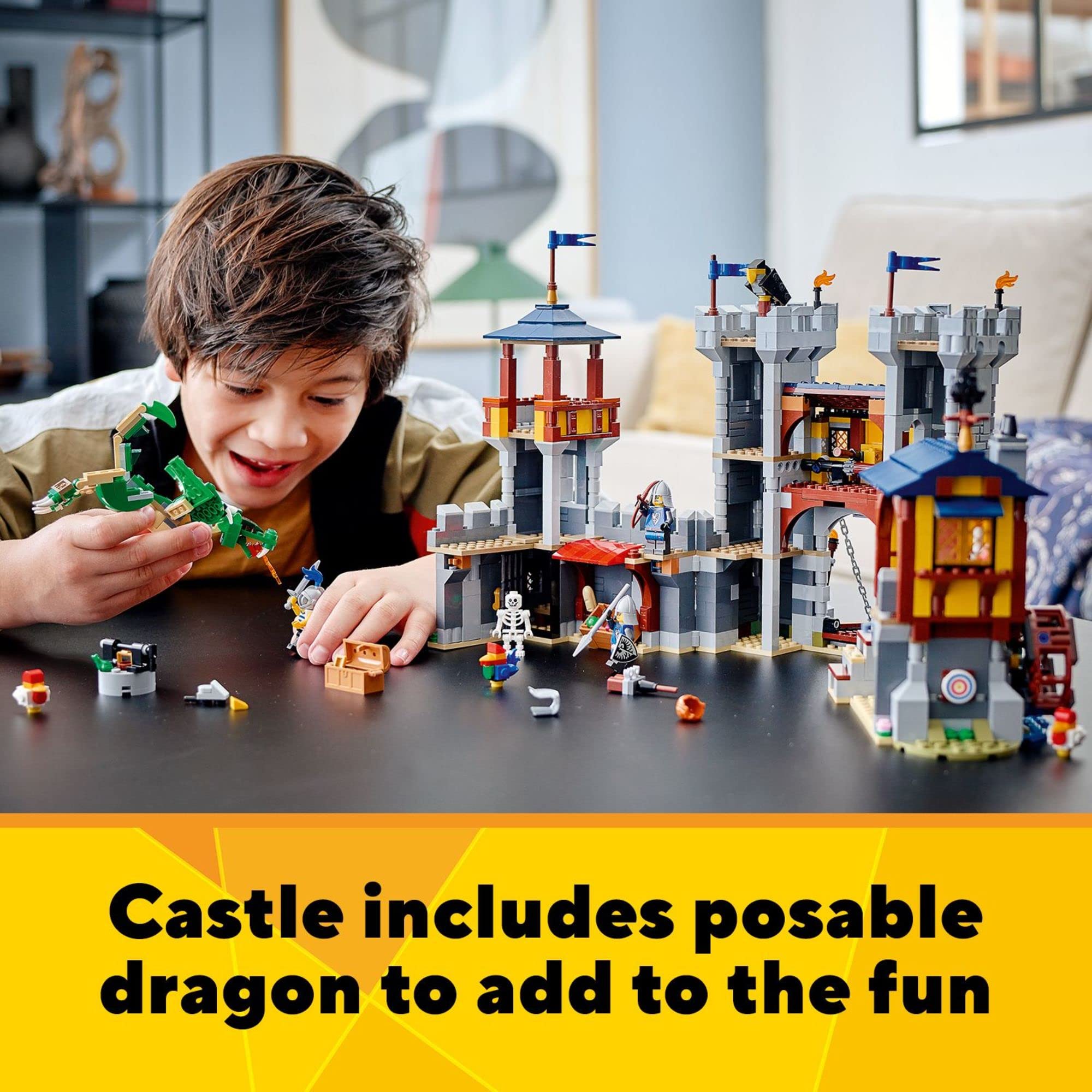 LEGO 31120 minifigures with blacksmith and guards inspire epic roles.