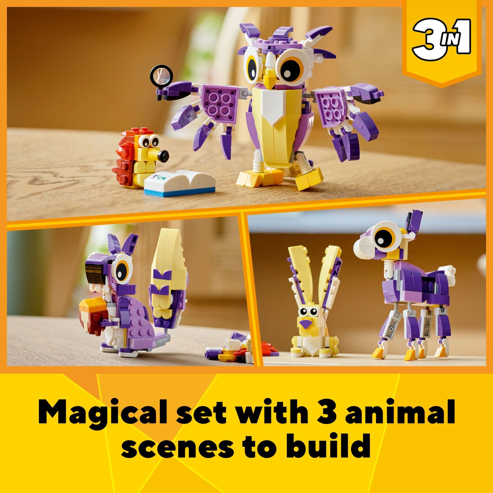 LEGO Creator 3in1 Hedgehog with movable ears for interactive woodland scenes