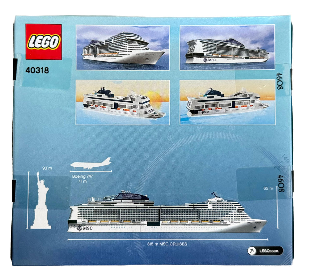 LEGO 40318 MSC Cruises Cruise Ship side-view highlights sturdy bricks for durable display.