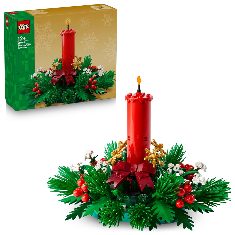 LEGO 40743 Christmas table decoration with red berries and golden stars, ideal festive centerpiece