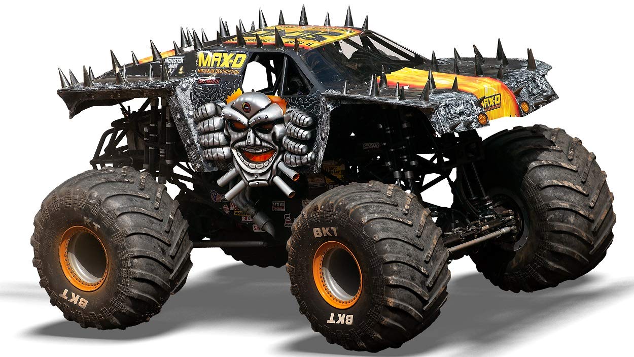 LEGO 42119 Monster Jam MAX-D truck front view shows authentic graphics for immersive play.