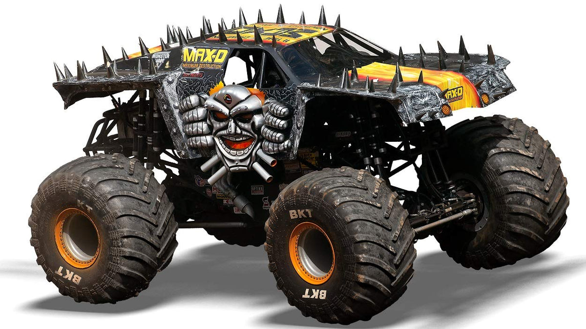 LEGO 42119 Monster Jam MAX-D truck front view shows authentic graphics for immersive play.