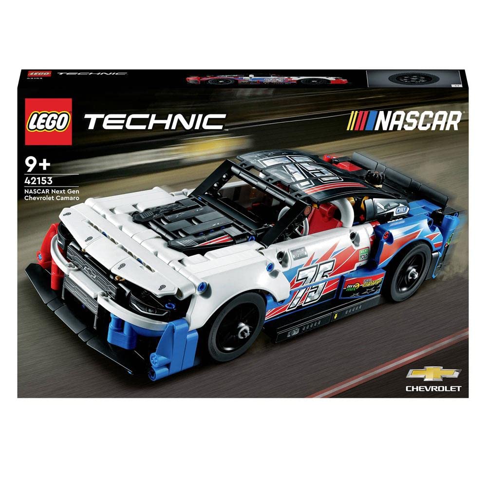 LEGO 42153 NASCAR Camaro ZL1 front view shows authentic race car styling