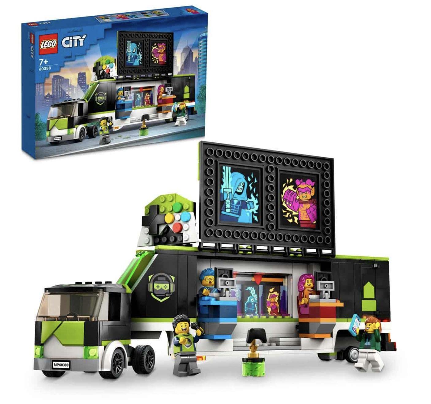 LEGO City 60388 side-panel view reveals fold-out esports trailer for imaginative play.