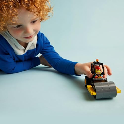 LEGO 60401 City Road Roller with a huge roller for realistic construction site action.