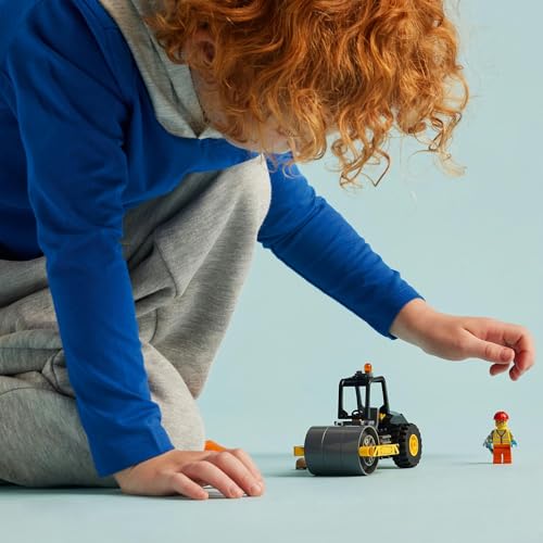 LEGO 60401 City Road Roller includes a minifigure with helmet for storytelling.