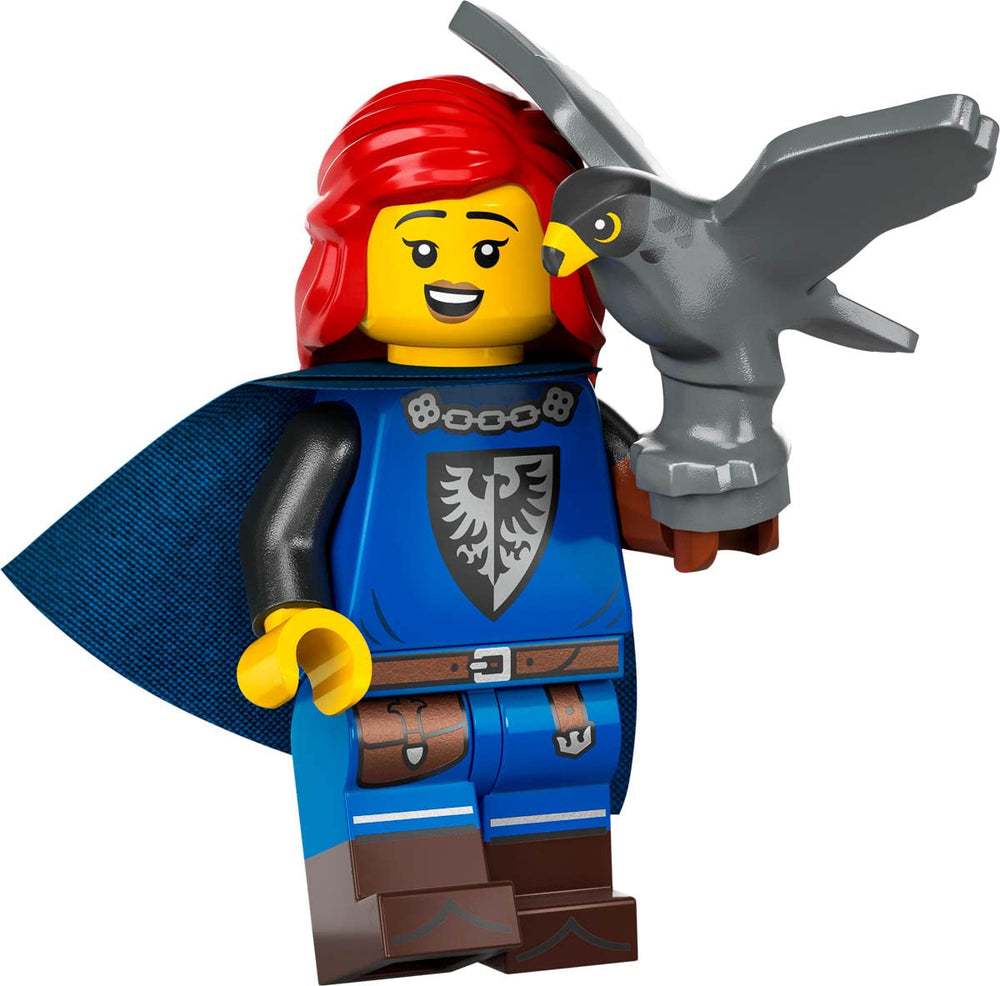LEGO 71037 Falconer figure with stand, ideal for display and imaginative play.