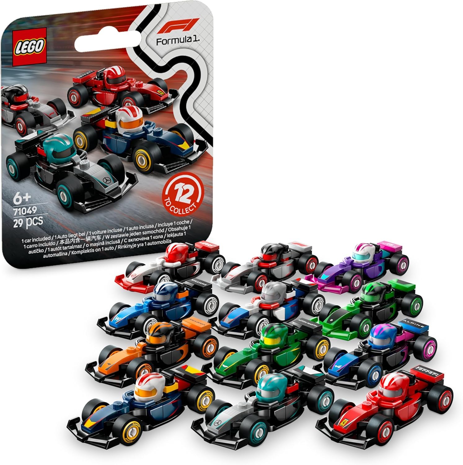 LEGO 71049 F1 Cars front view shows a sleek race car ready for display and play
