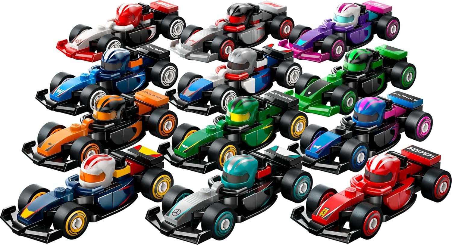 LEGO 71049 F1 Cars side view highlights bold colors and compact build for shelving