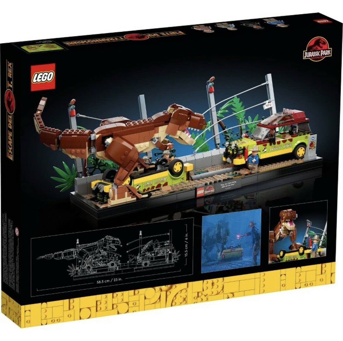 LEGO 76956 smashed electric fence and vehicles create dramatic display