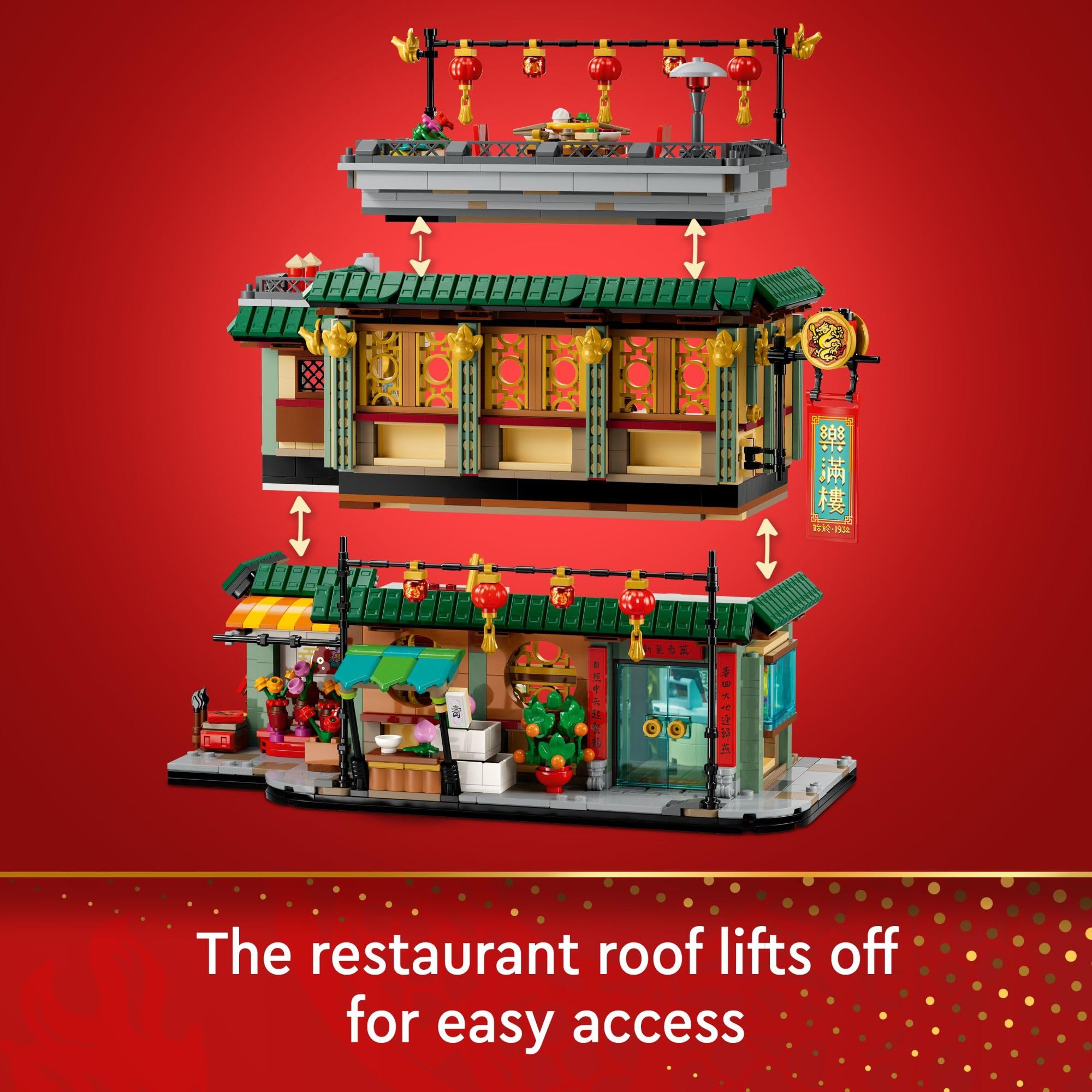 LEGO 80113 flower store enhances colorful festival decor.
