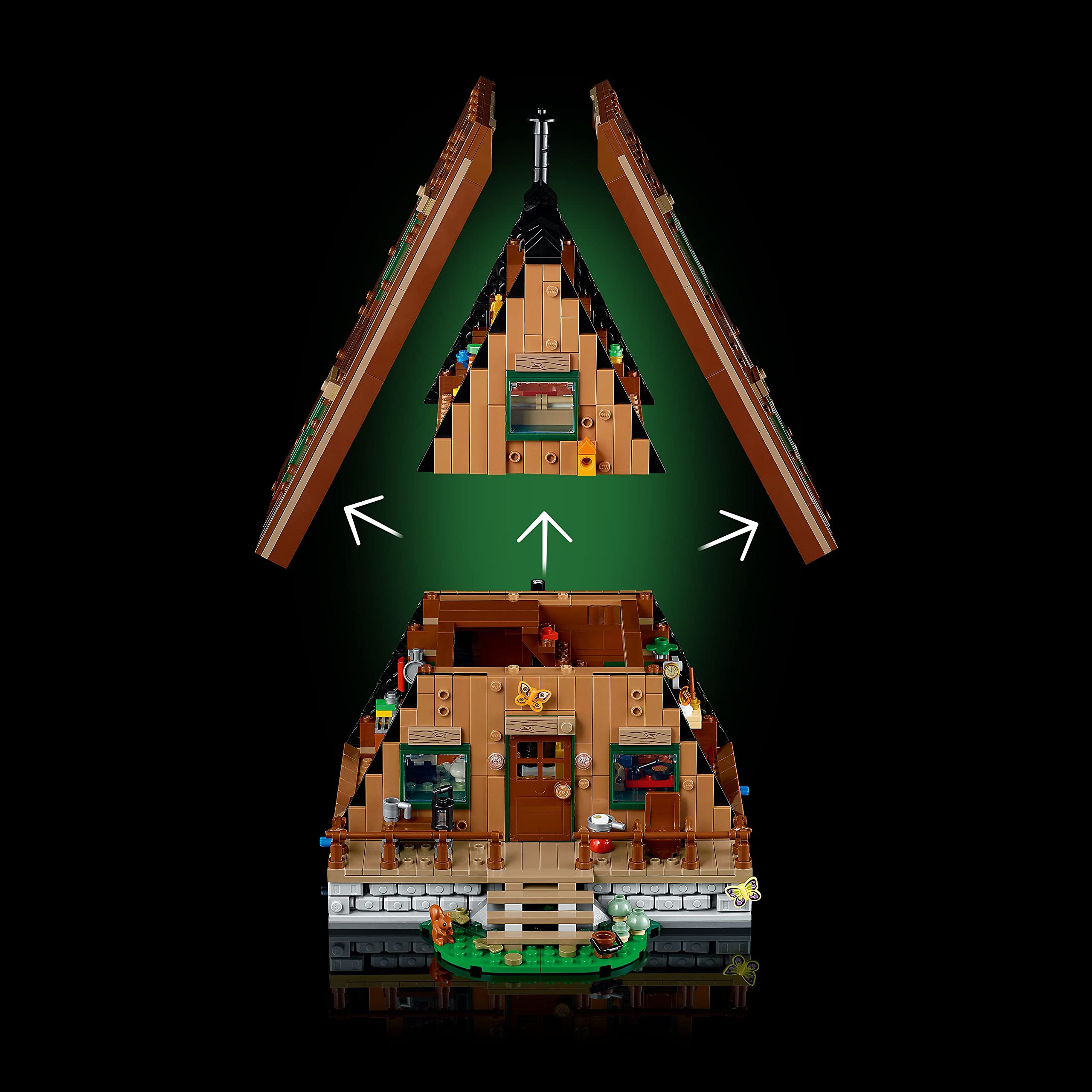 LEGO Ideas A-Frame Cabin included canoe and buildable trees for dioramas.