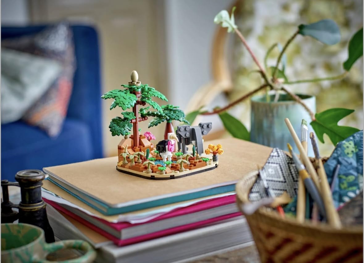 LEGO African Savanna Diorama 40784 includes placing the stork egg in the tree.