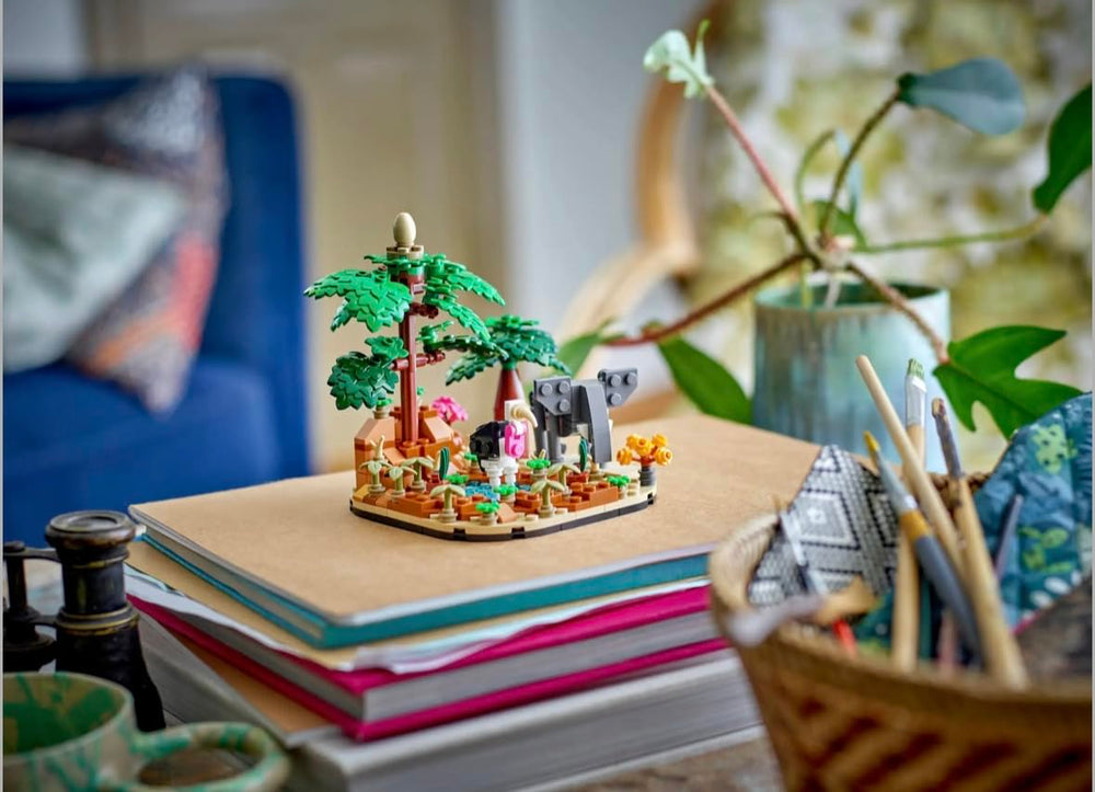 LEGO African Savanna Diorama 40784 includes placing the stork egg in the tree.