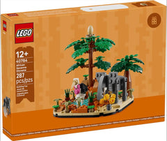 LEGO African Savanna Diorama 40784 features a young elephant figure for storytelling.