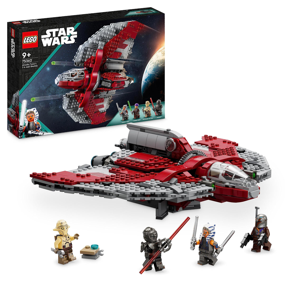 LEGO Ahsoka Tano's T-6 Jedi Shuttle cockpit opens for easy minifigure access.