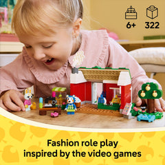 LEGO Animal Crossing Able Sisters workshop area supports pretend tailoring and layout ideas.