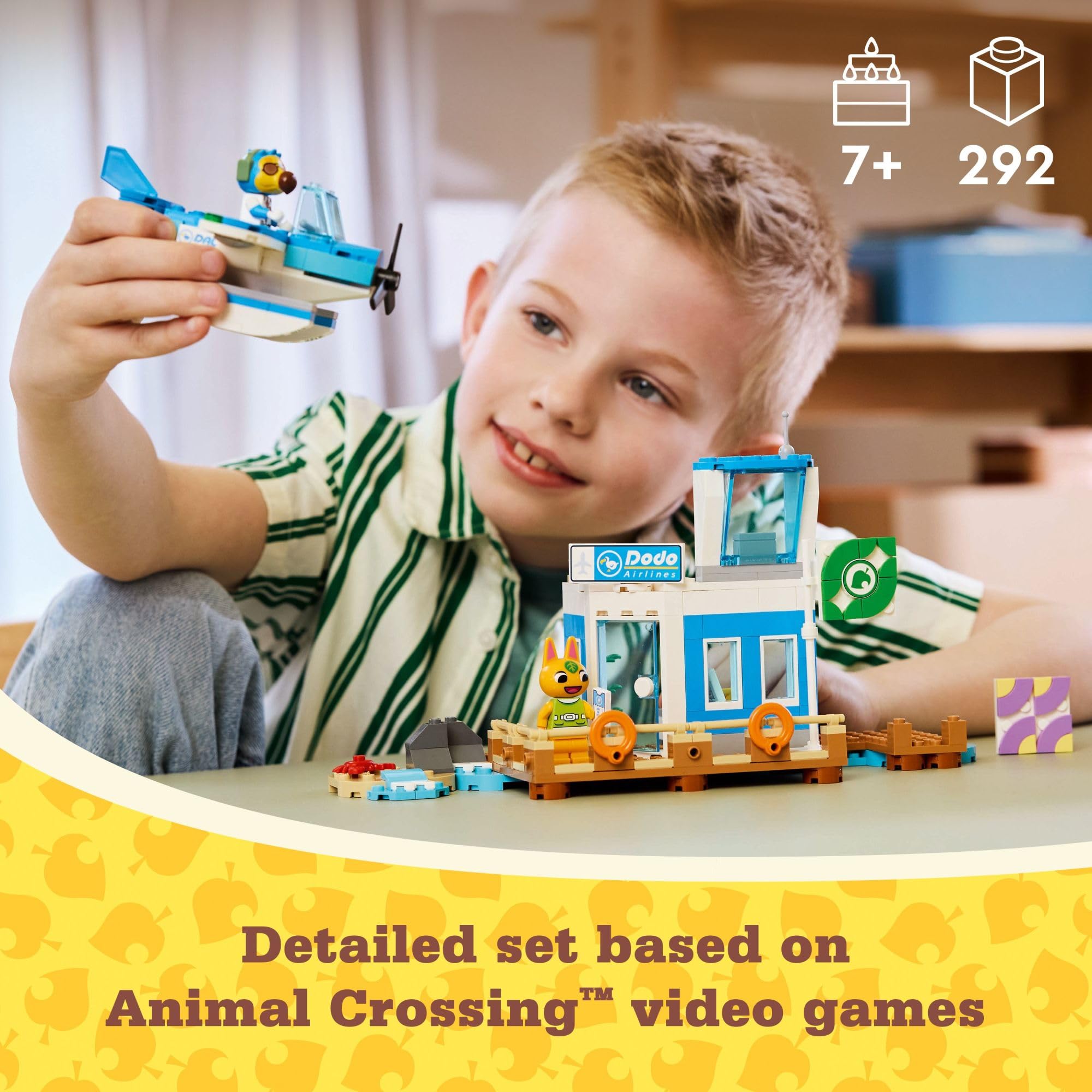 LEGO Animal Crossing airport control tower inspires storytelling during pretend flights.