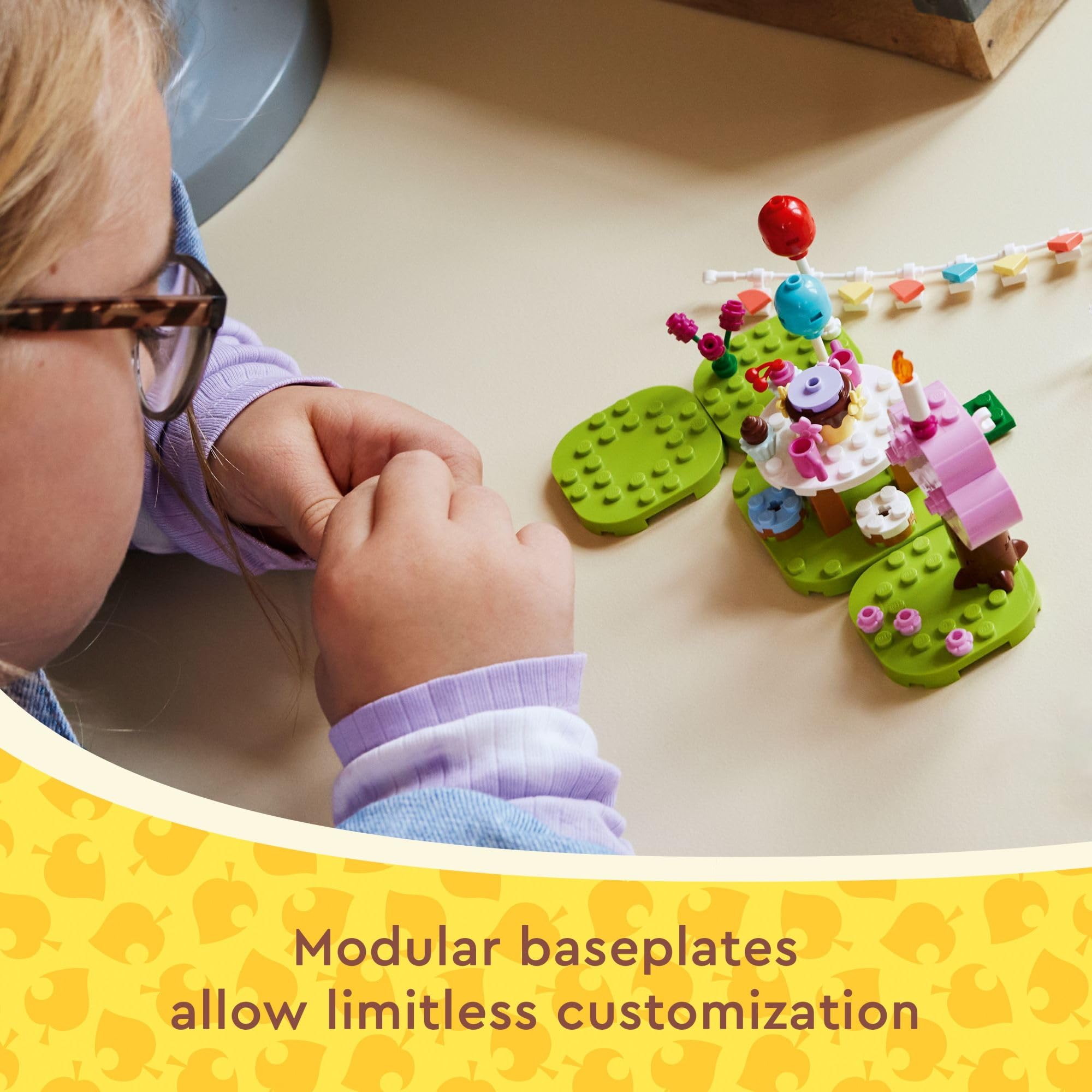 LEGO Animal Crossing microphone and Bell coin invite interactive birthday moments