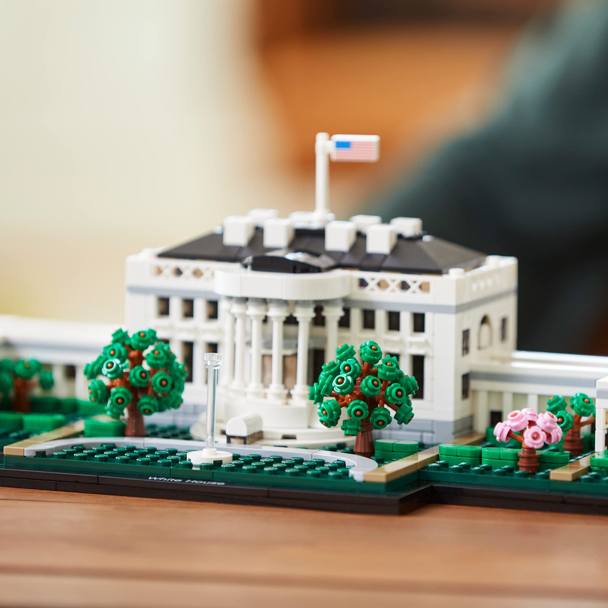 LEGO Architecture White House west wing view highlights surrounding gardens for immersive display