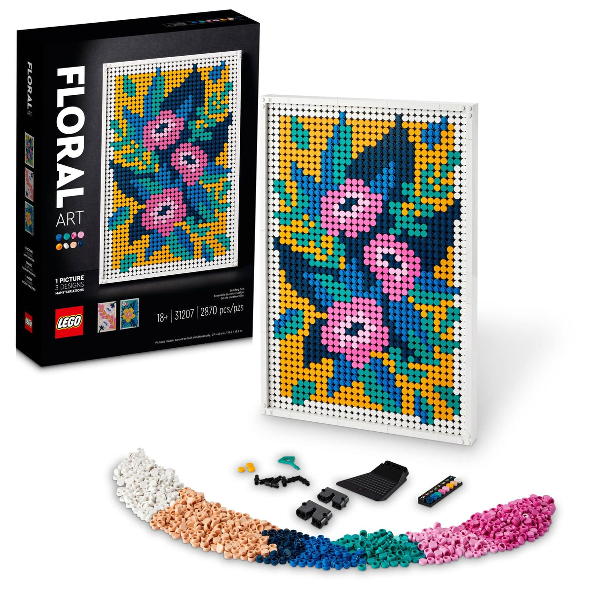 LEGO Art Floral Art 31207 box cover shows bold colors for home decor