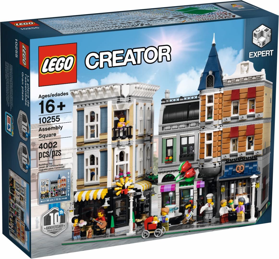 LEGO Creator Expert Assembly Square facade showcases detailed windows and decorative roofline for display.
