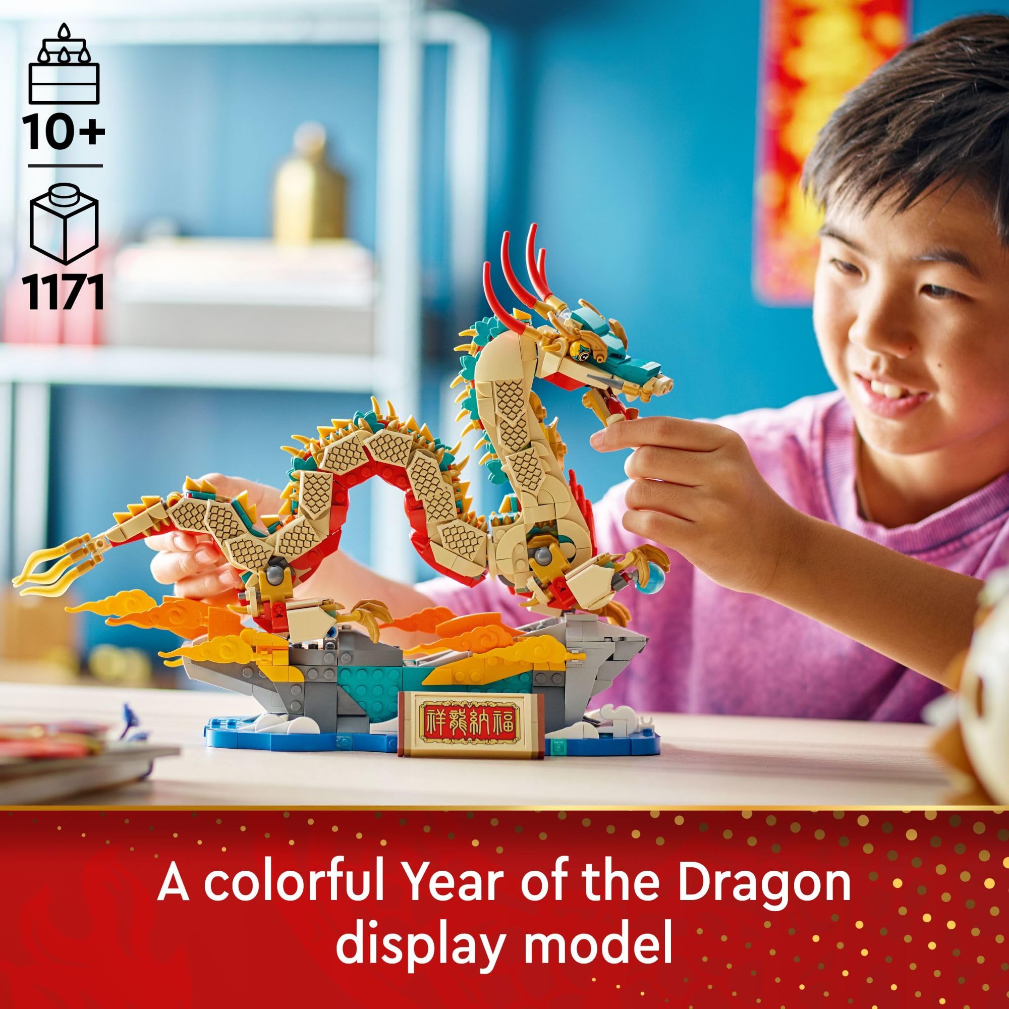 LEGO Auspicious Dragon tilting head for dynamic pose and display