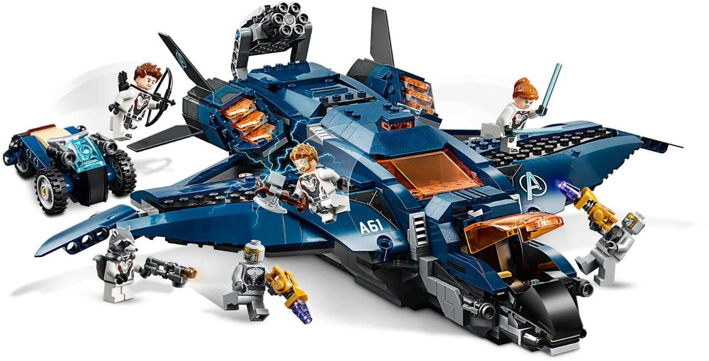 LEGO Avengers Quinjet fold-out shooter adds exciting action sequences.